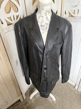 Vintage Jones New York Soft Top Grain Leather Jacket Men’s 42R Button Front